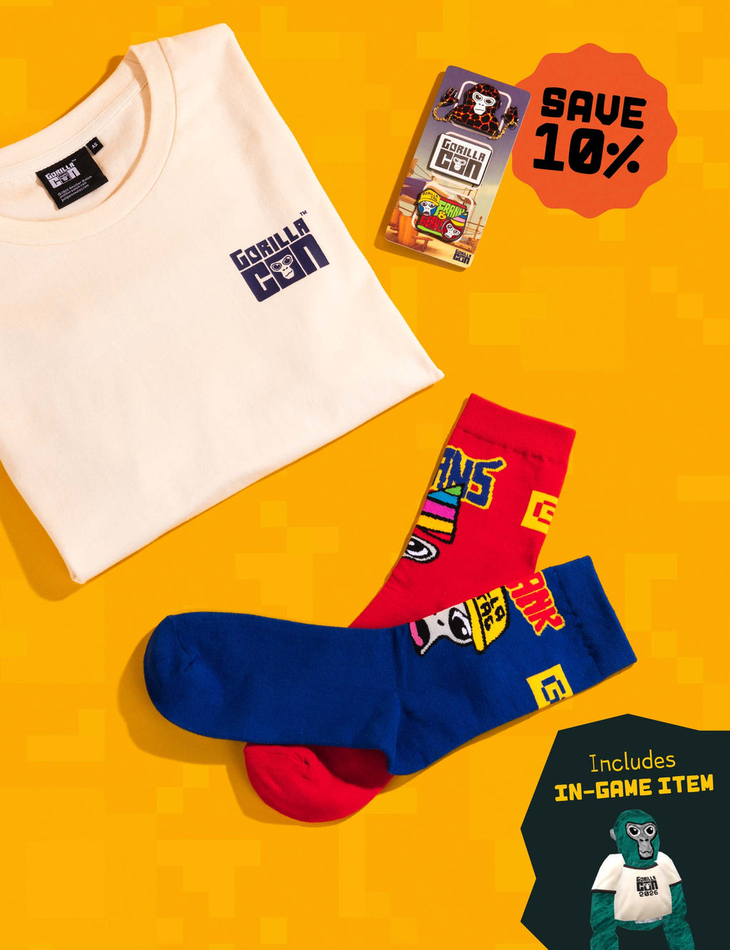 GorillaCon T-Shirt + Socks + Pin Set Bundle